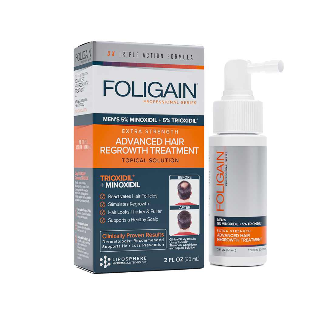 Foligain - Traitement de repousse des cheveux pour hommes avec 5% de Minoxidil et 5% de Trioxidil