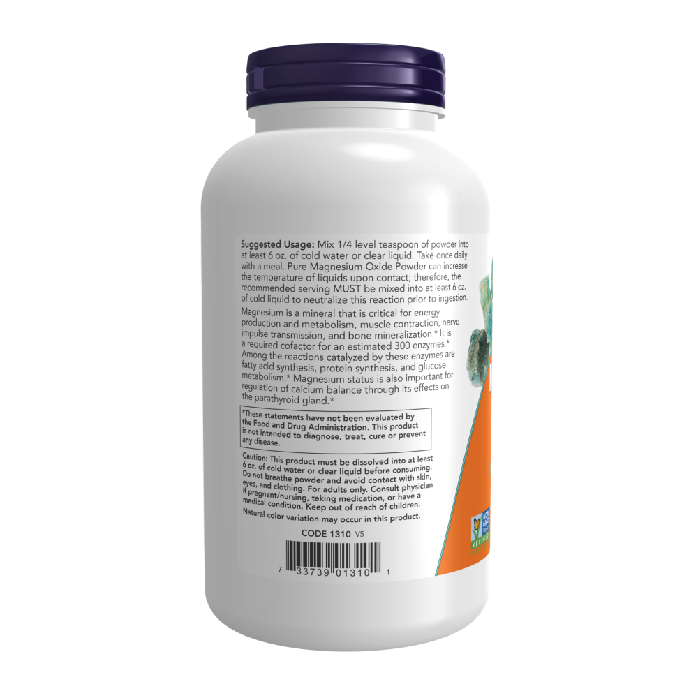Maintenant - Poudre pure d'oxyde de magnésium 227 g, soutien énergétique et enzymatique