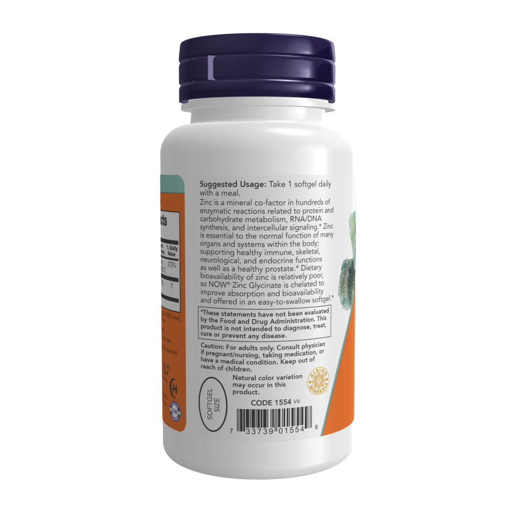 Maintenant - Glycinate de zinc, Santé de la prostate, 30 mg, 120 gélules
