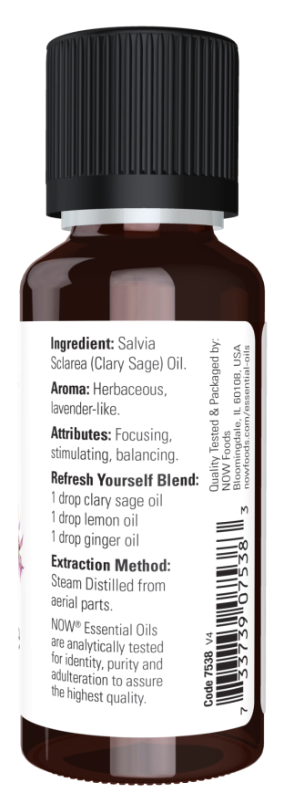 NOW Foods Essential Oils - Huile de sauge sclarée, 1 once (paquet de 2)