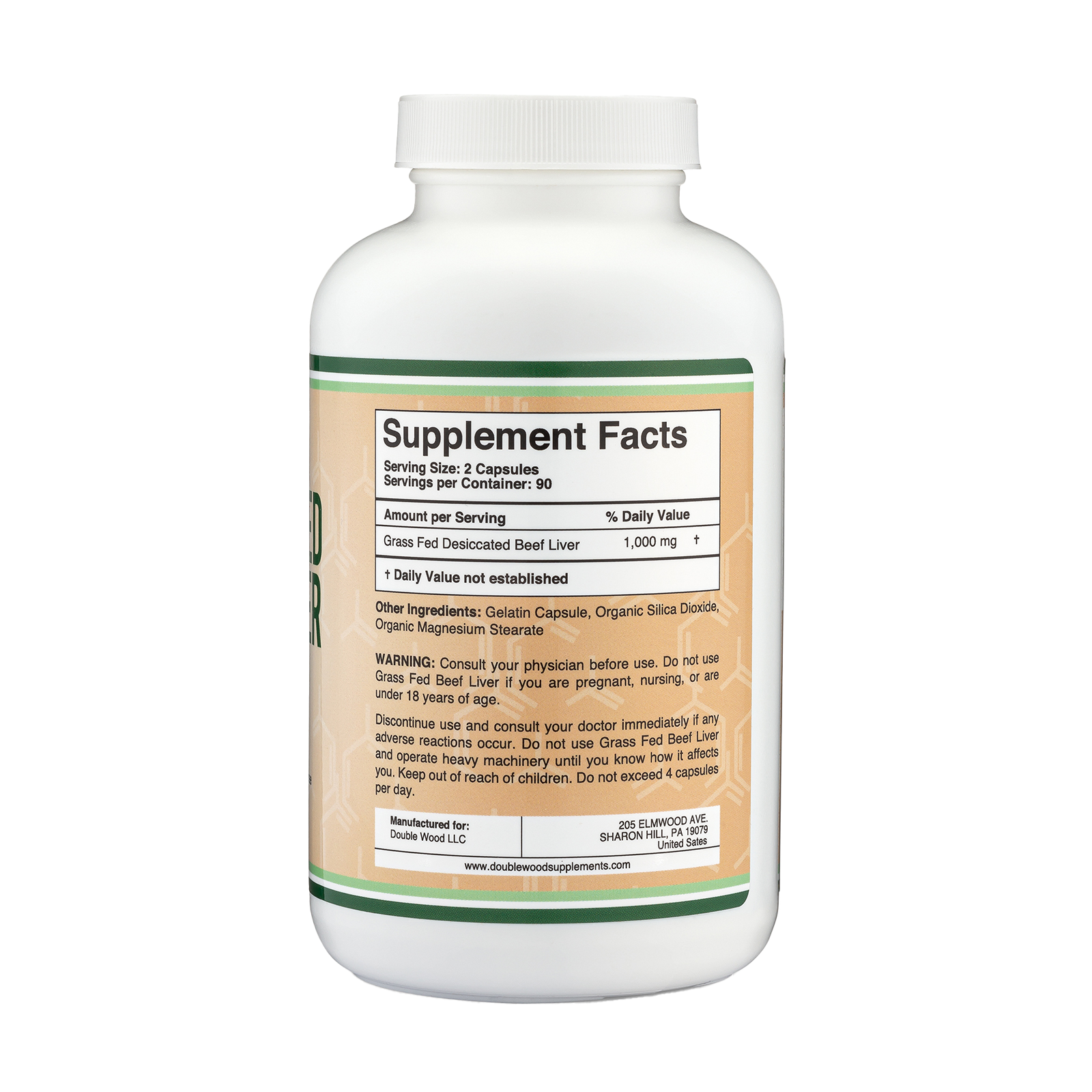 Double Wood - Foie de bœuf nourri à l'herbe - 180 x 500 mg gélules