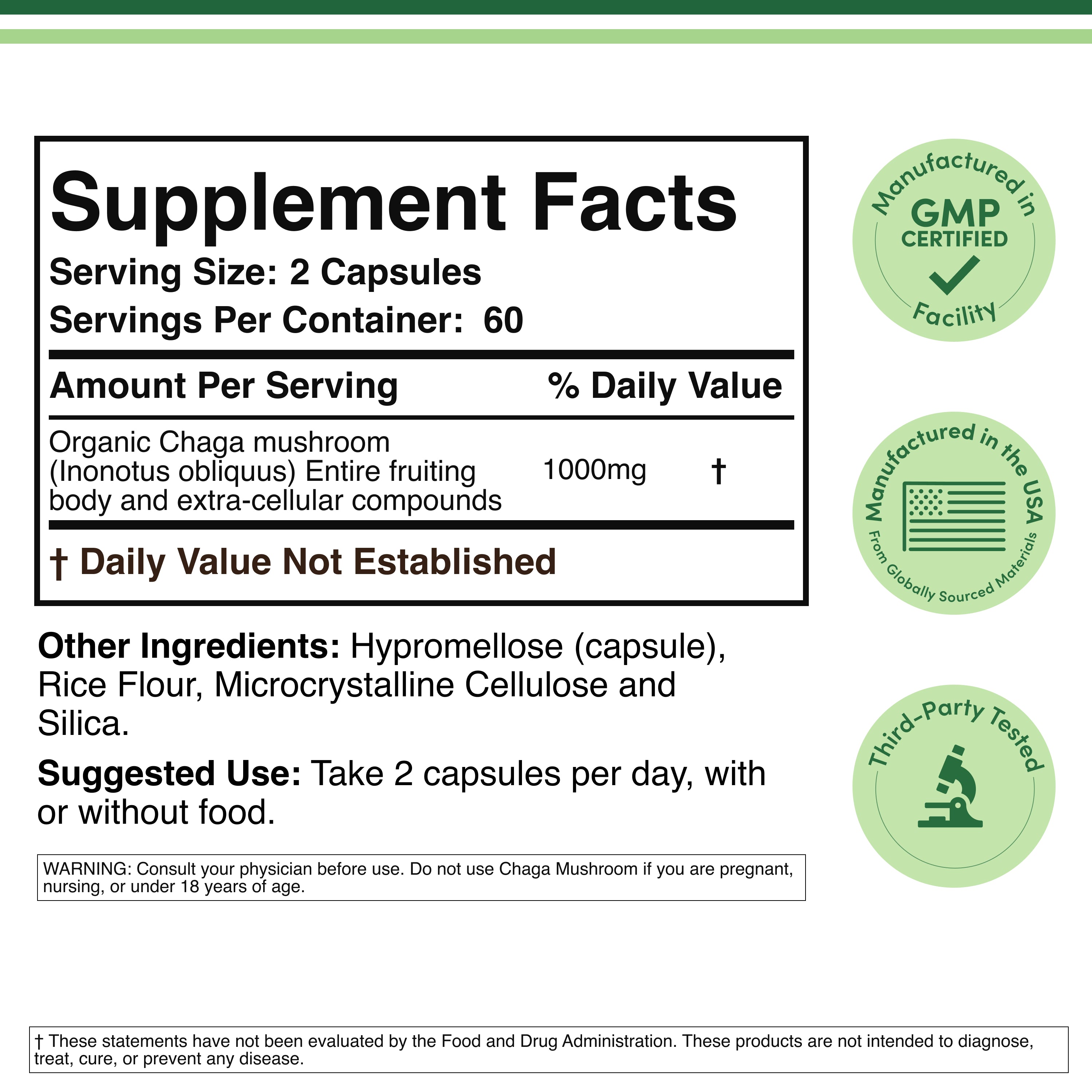 Double Wood - Champignon Chaga - 120 gélules de 500 mg