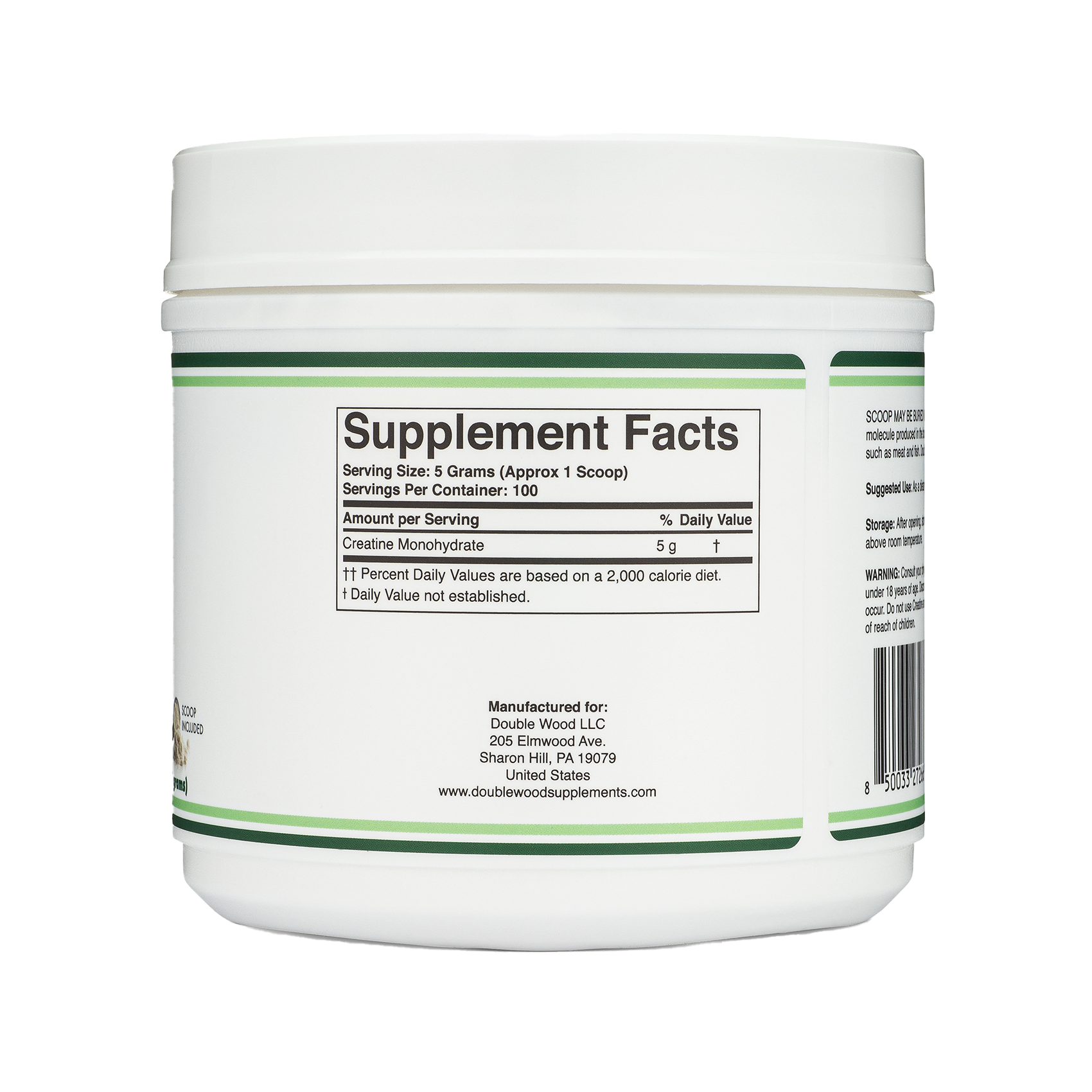 Double Wood - Poudre de monohydrate de créatine - Portions de 100 x 5 grammes