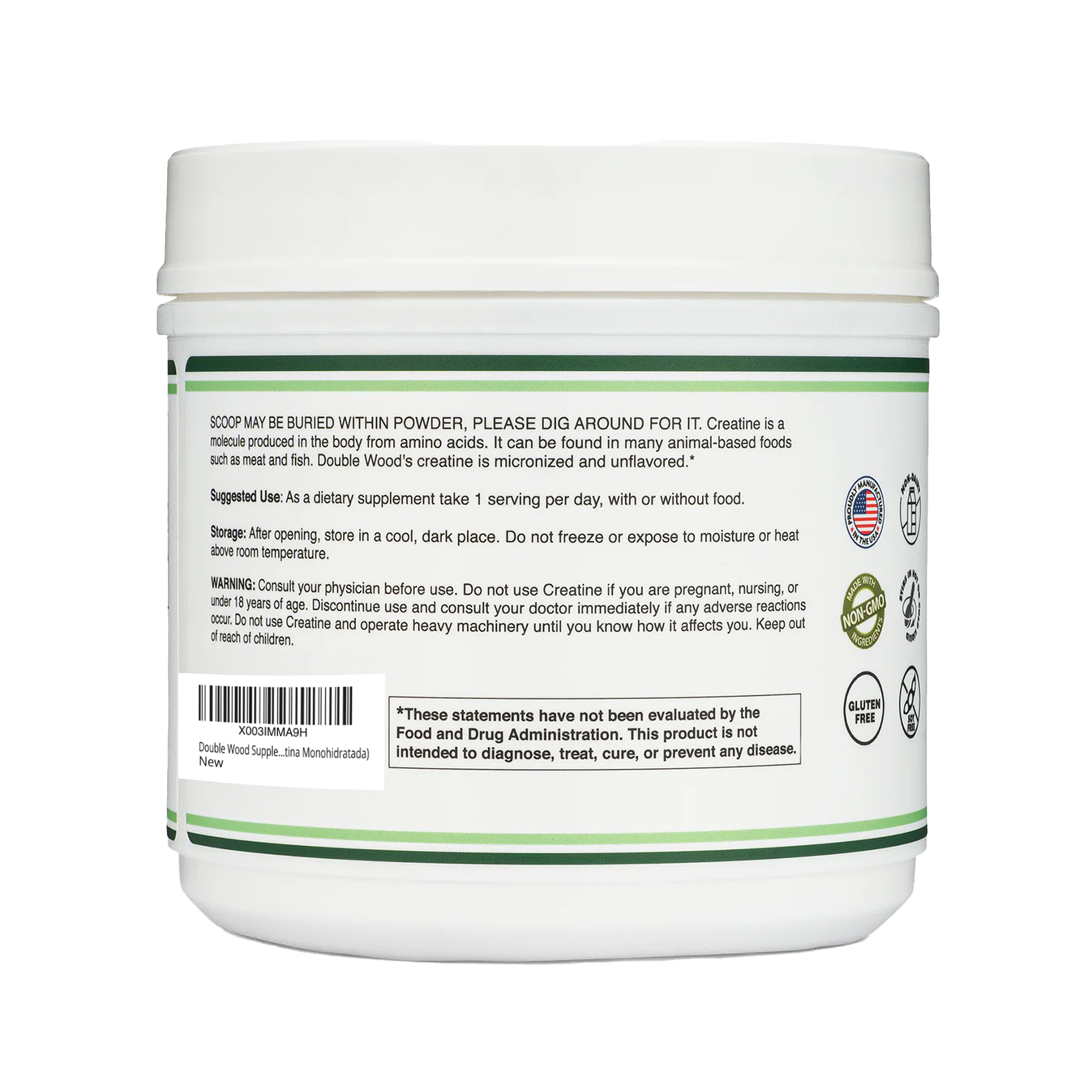 Double Wood - Poudre de monohydrate de créatine - Portions de 100 x 5 grammes