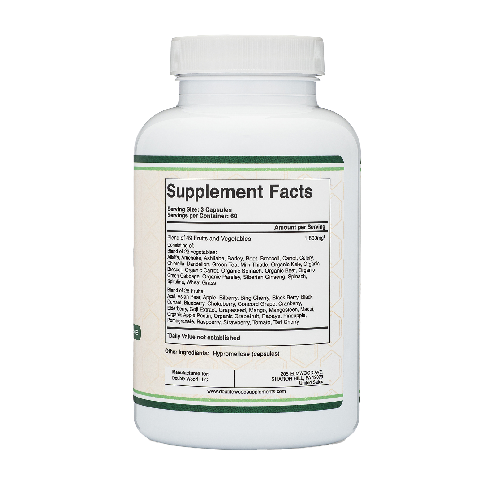 Double Wood - Fruits et légumes quotidiens - Capsules de 180 x 500 mg