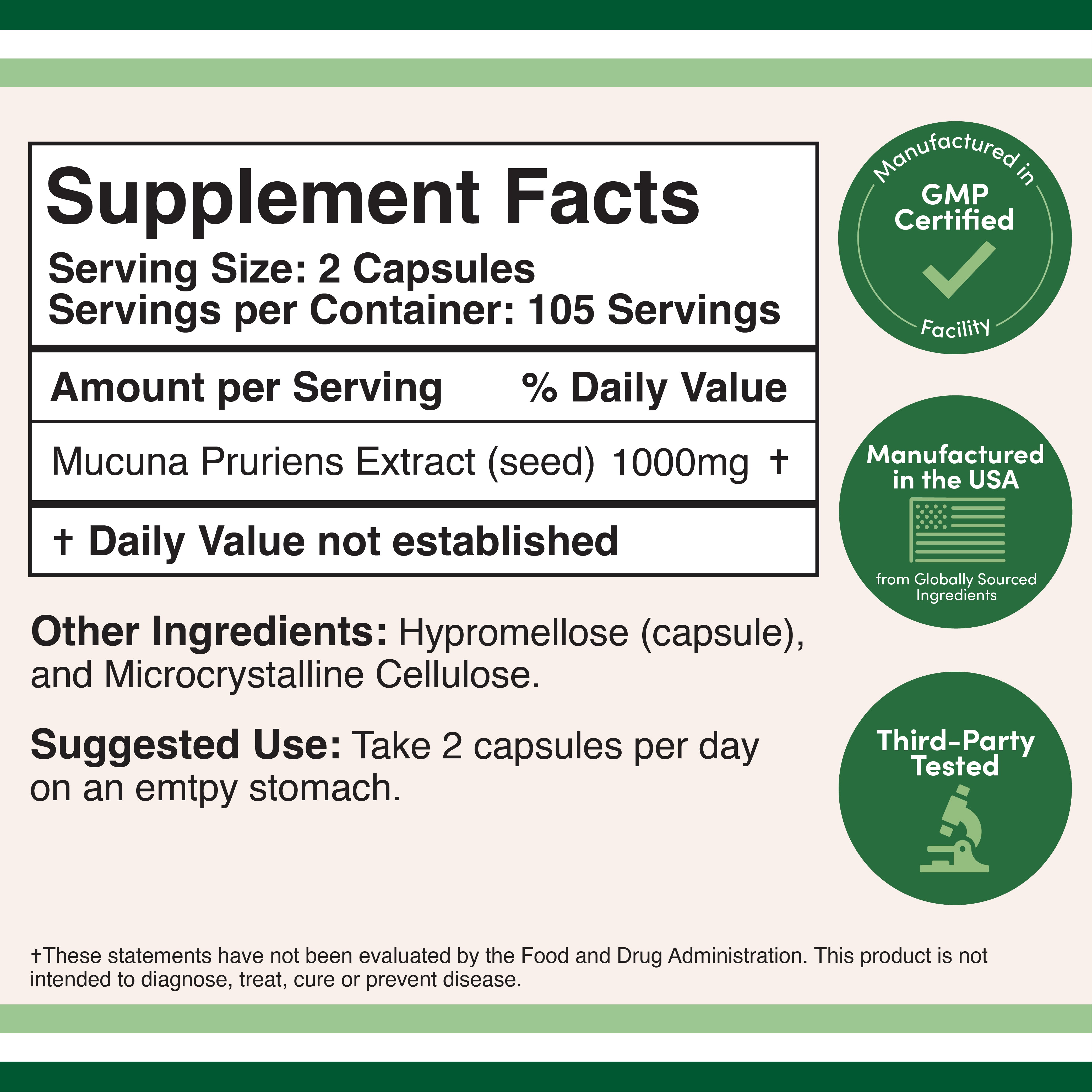 Double Bois - Mucuna Pruriens - 210 x 500 mg gélules