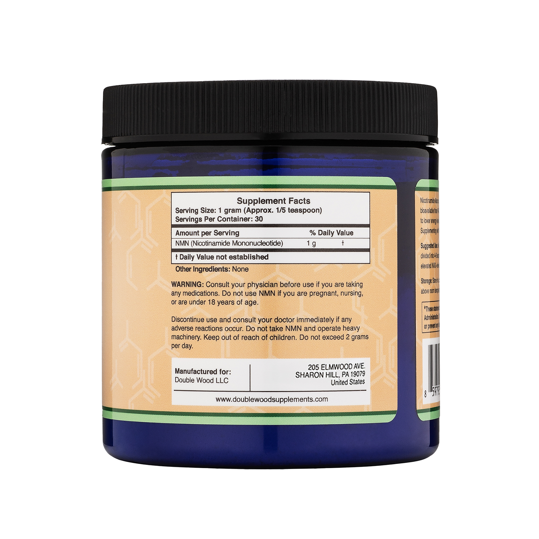 Double Wood - Poudre de mononucléotide nicotinamide - Pot de 30 grammes