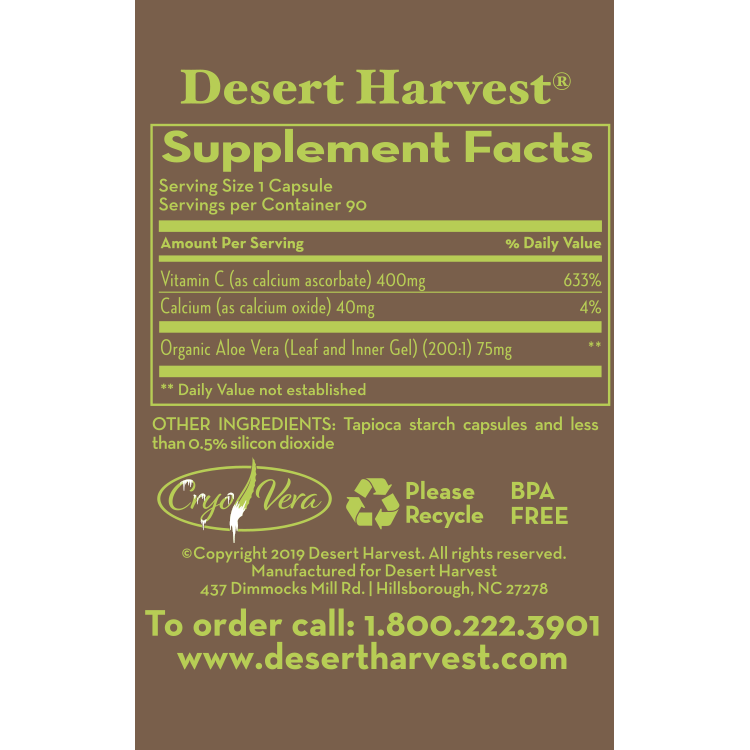 Desert Harvest - Vitamine C tamponnée avec aloe vera super puissant (90 gélules)