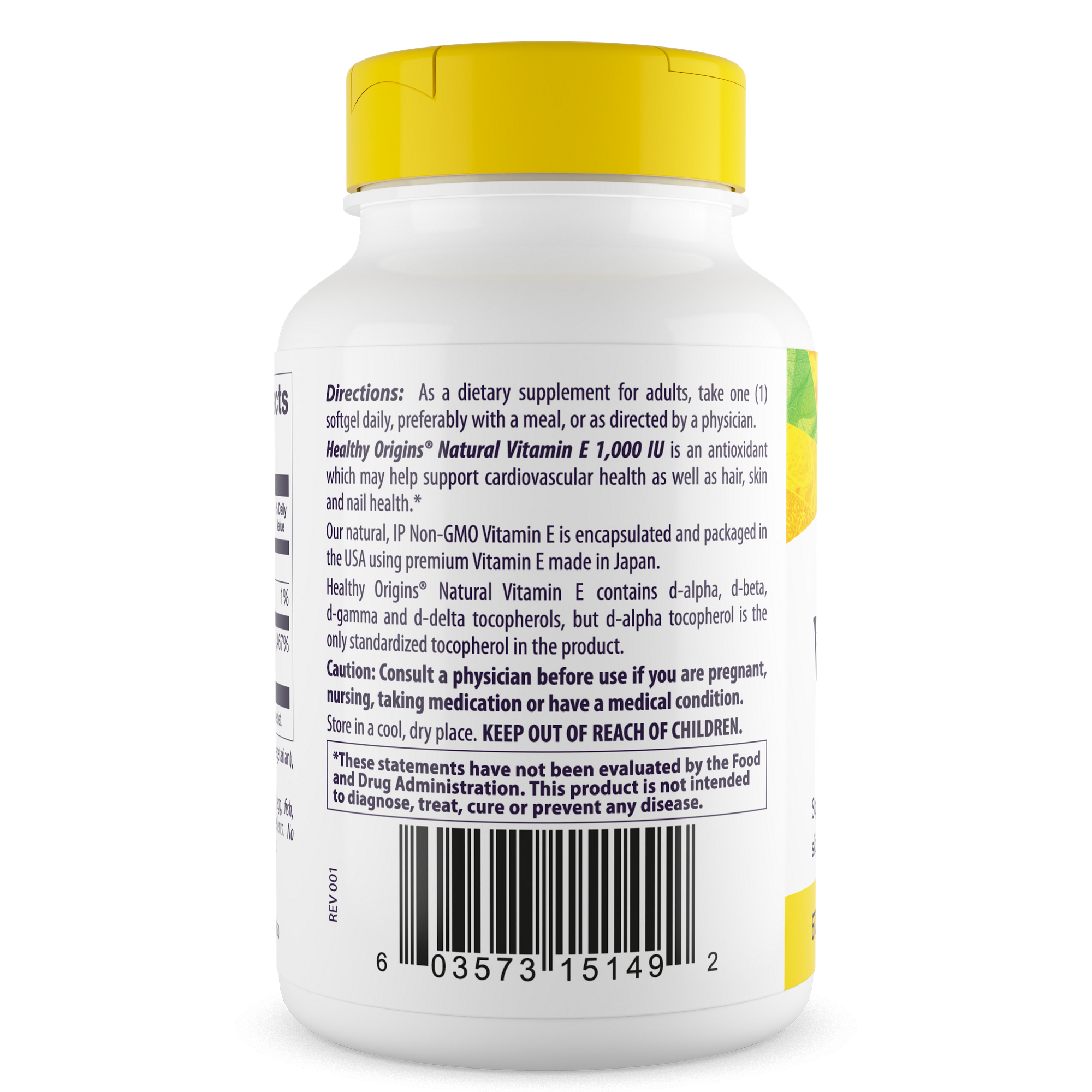 Healthy Origins - Vitamine E 1000 UI (naturelle) Toco mixte