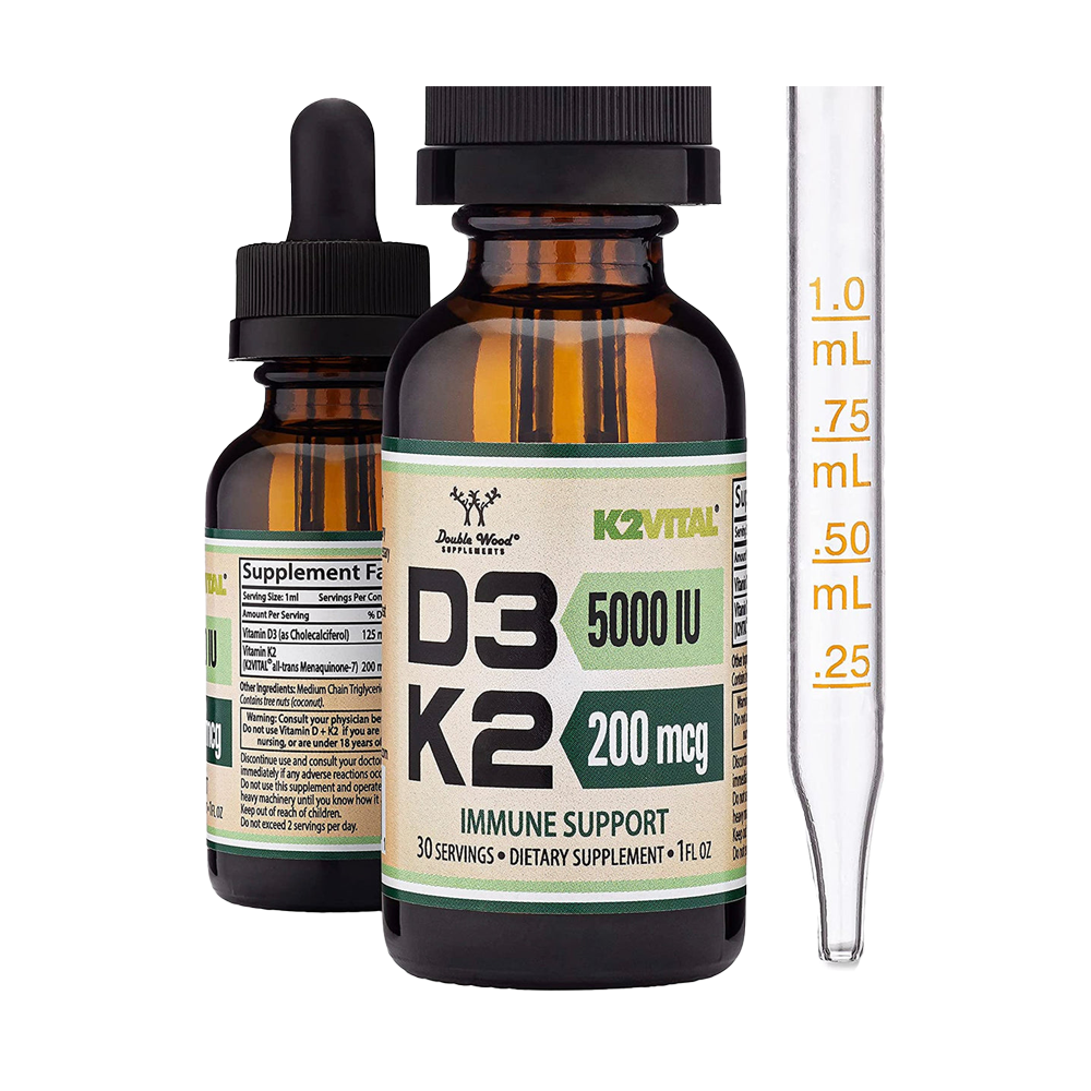 Double Wood - Vitamine D3 + K2 liquide - 5000 UI D3, 200 mcg K2/mL, 30 portions