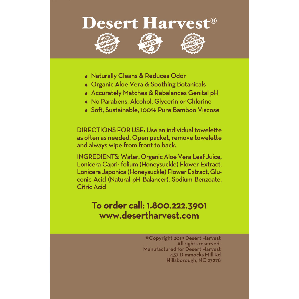 Desert Harvest - Lingettes personnelles Aloe Fresh (paquet de 12)