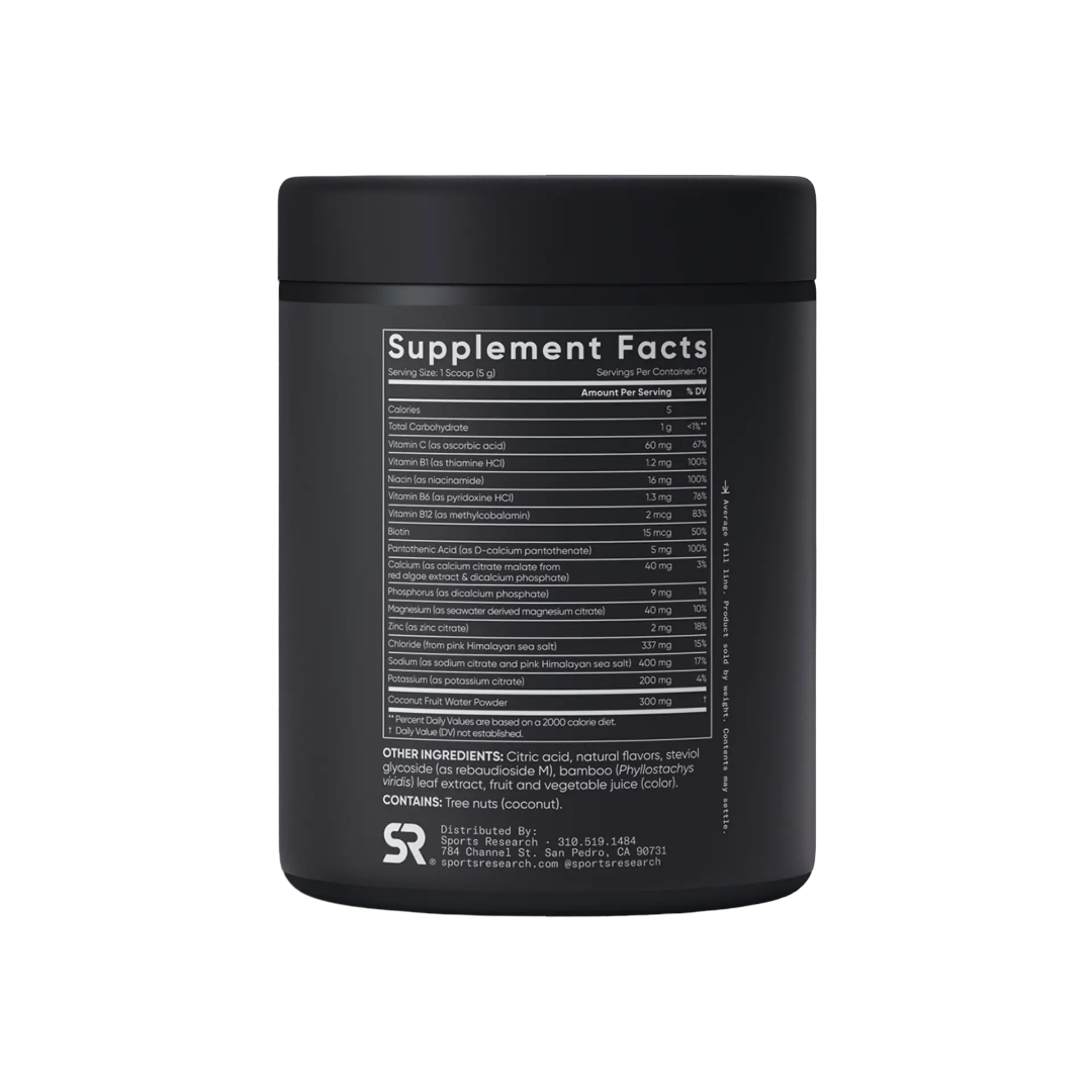Black supplement container with 'Supplement Facts' label on a white background