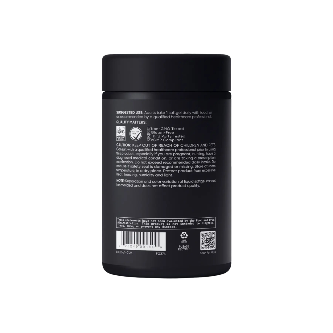 Black container with text and labels on a white background