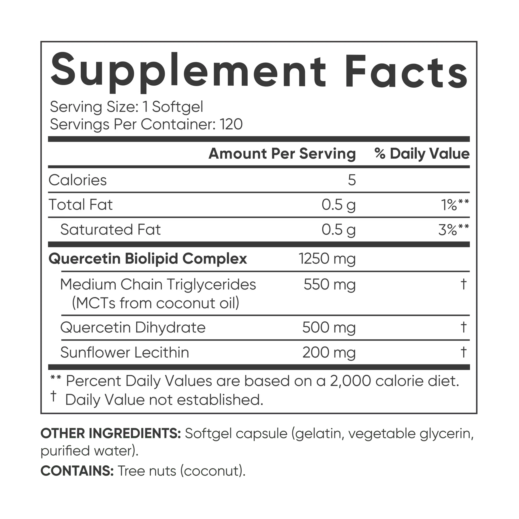 Supplement facts label for a product with various ingredients and nutritional values.