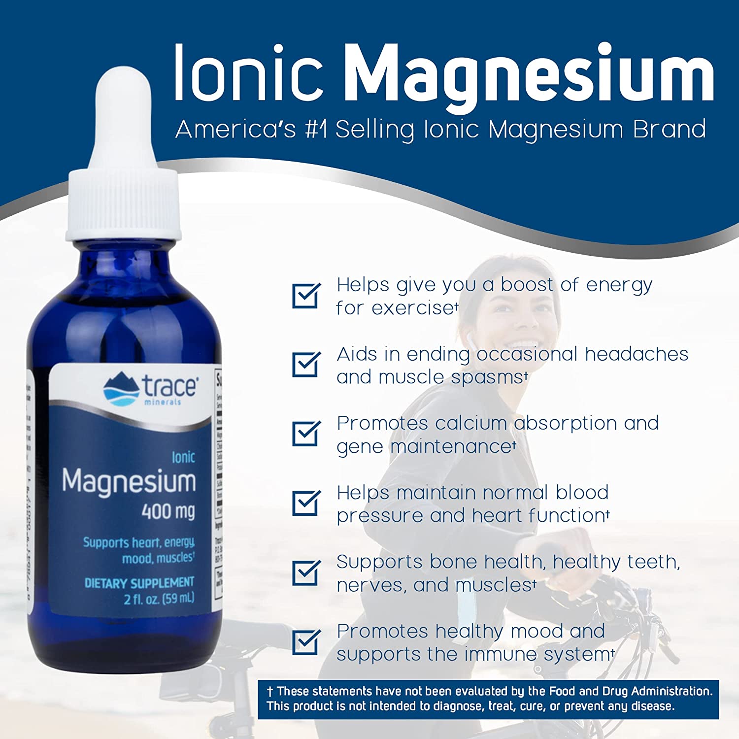 Trace Minerals - Liquid Ionic Magnesium, Supports Heart Health, 400mg - 2 Sizes