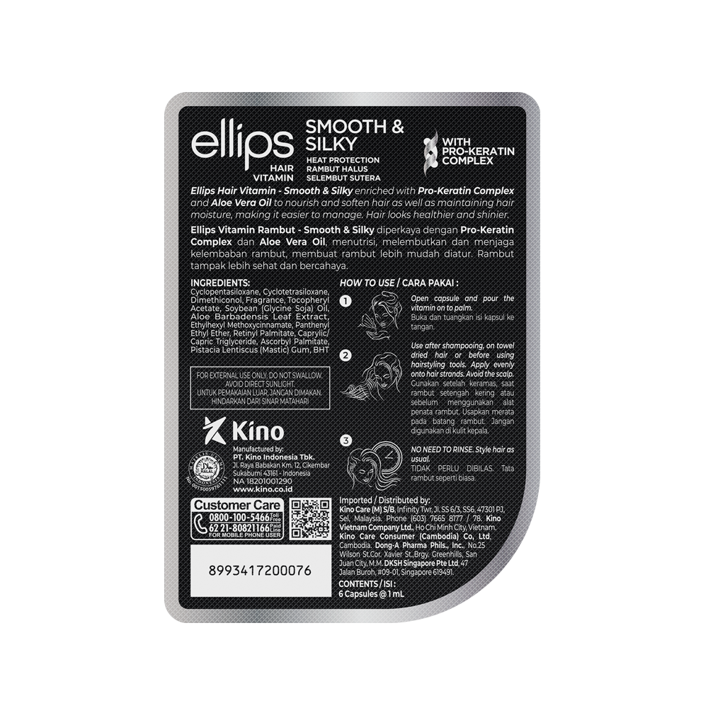 Ellips - Vitamines capillaires complexes pro kératine, bouchon 6x 1 ml - 3 types différents