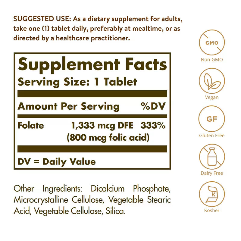 Solgar - Folate 1,333 MCG DFE (800 MCG FOLIC ACID) 250 Tablet