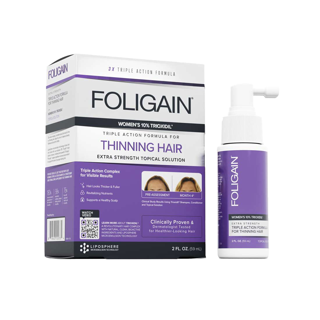 Foligain - Traitement de repousse des cheveux pour femme avec 10% de Trioxidil