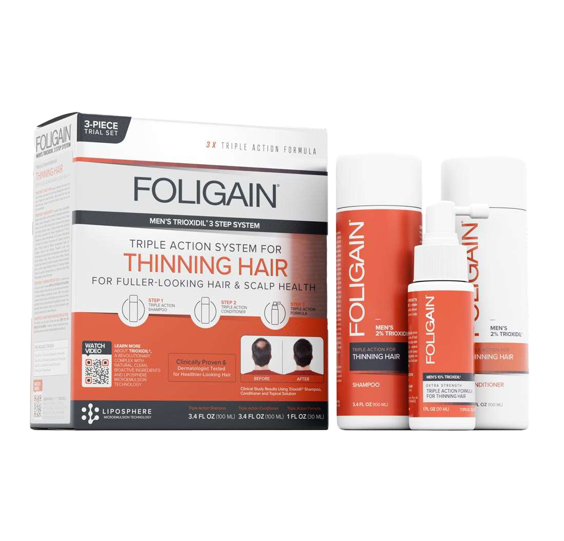 Foligain - Système complet triple action pour hommes (pack de démarrage 3 pièces) 