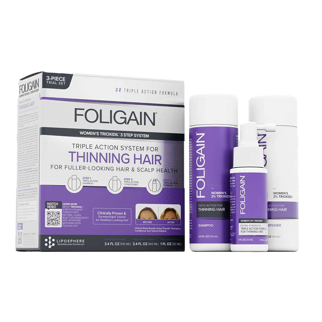 Foligain - Système complet triple action pour femmes (pack de démarrage 3 pièces)