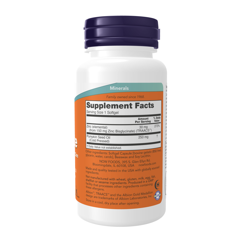 Maintenant - Glycinate de zinc, Santé de la prostate, 30 mg, 120 gélules