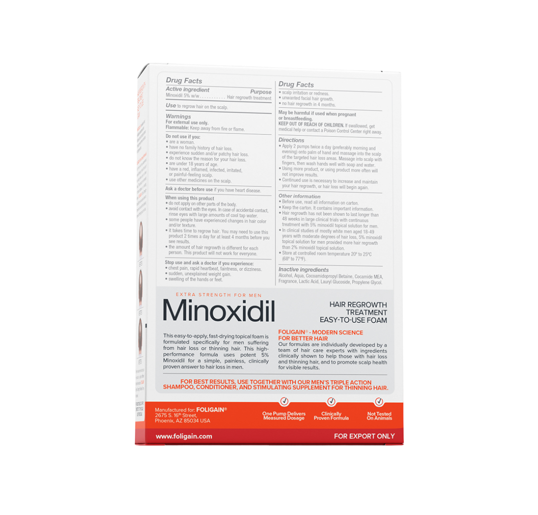 Minoxidil hair growth treatment packaging on a white background