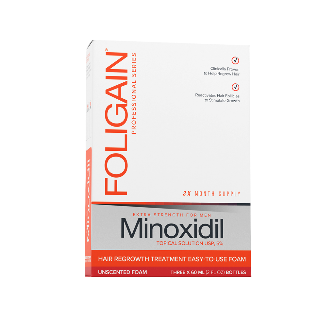 Foligain Minoxidil packaging on a white background