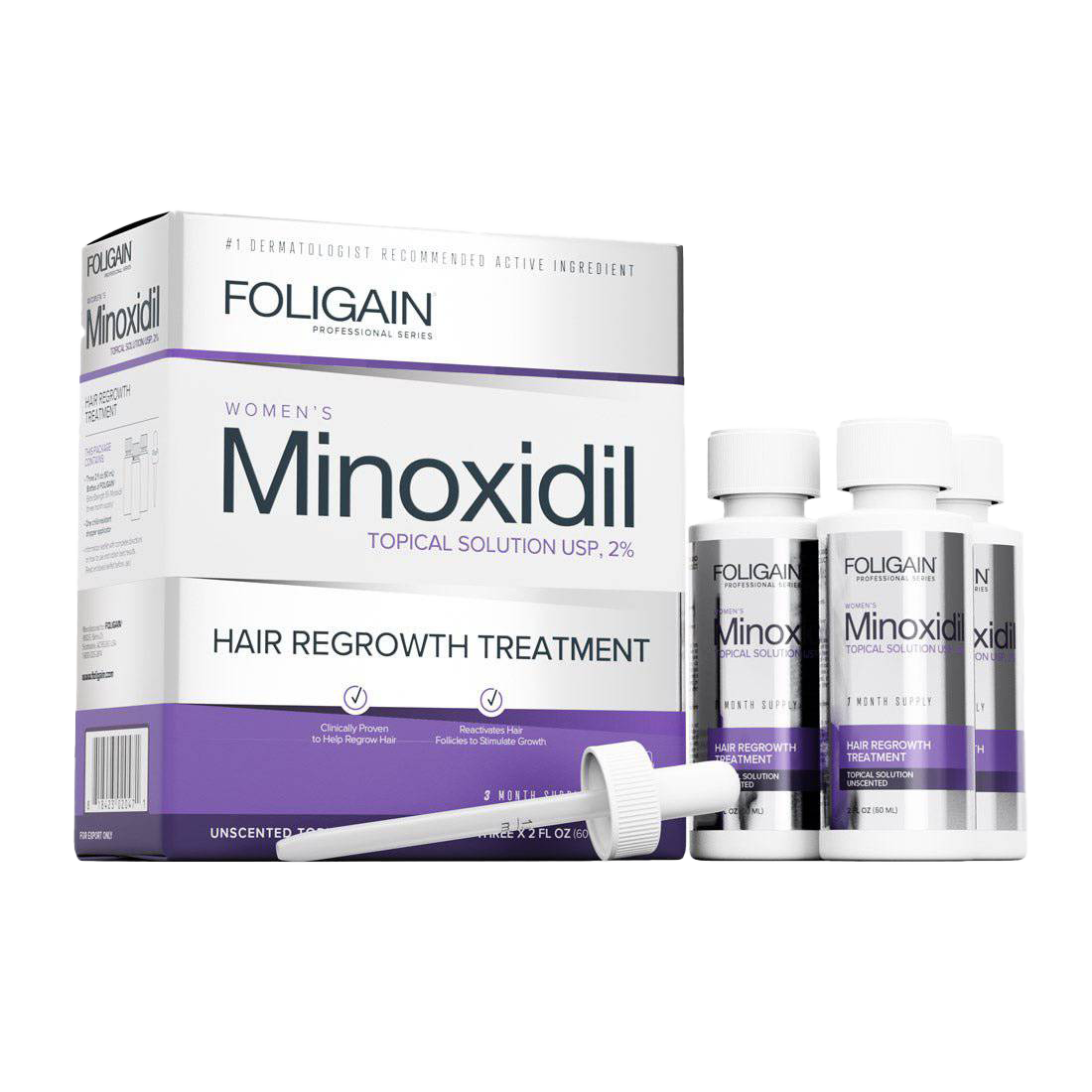 Foligain - Minoxidil 2% Traitement de repousse des cheveux pour femmes 3 mois d'approvisionnement