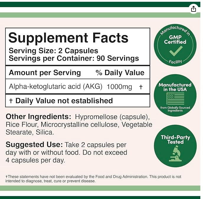 Double Wood - Acide alpha-cétoglutarique (AKG) - 180 gélules de 500 mg