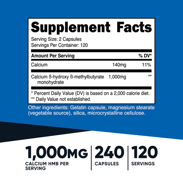 Nutricost - HMB（β-羥基β-甲基丁酸）1000 毫克（240 粒膠囊）