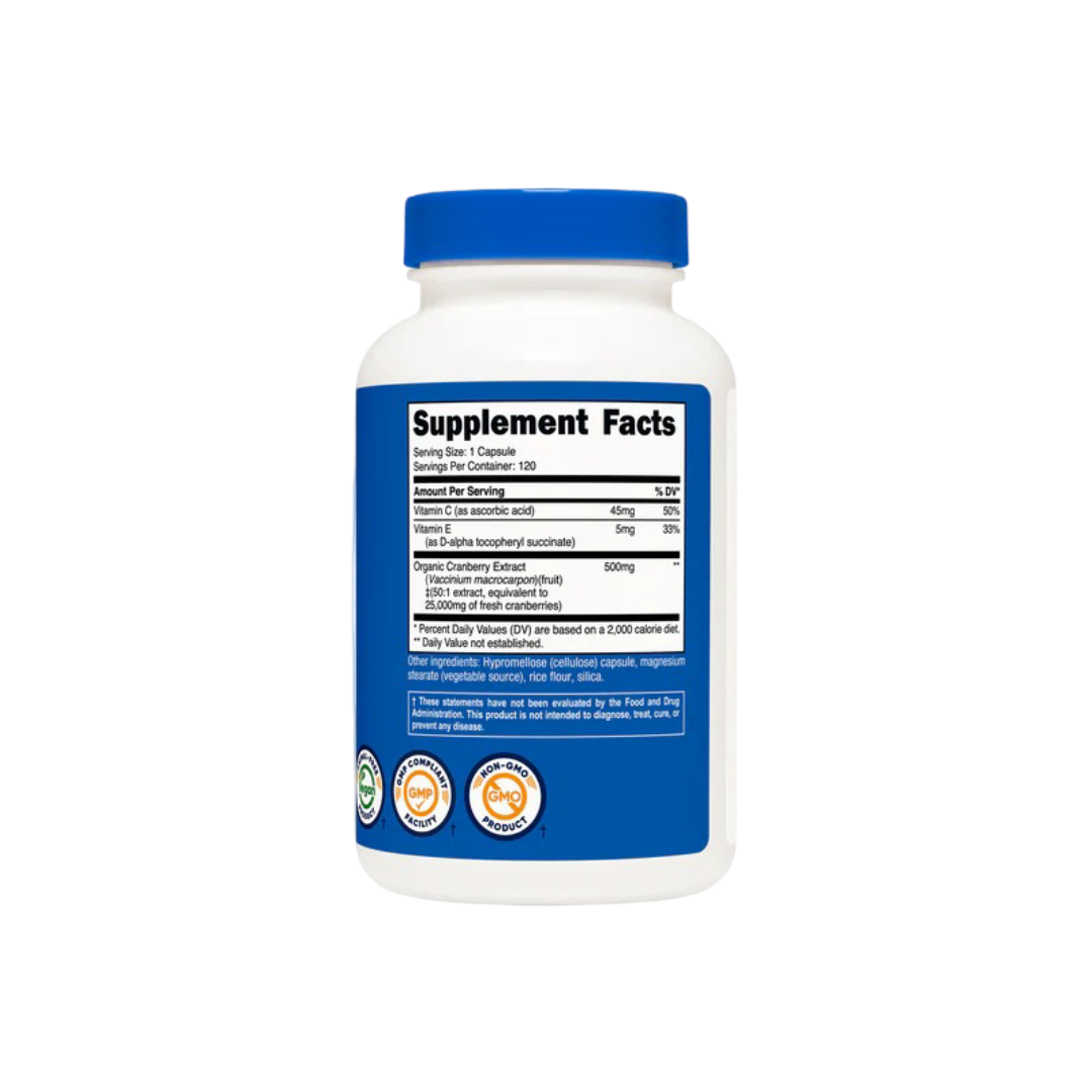 Supplement bottle with blue label on a white background