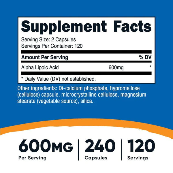 Nutricost - 硫辛酸，600 毫克，240 粒膠囊