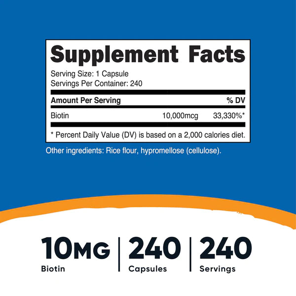 Nutricost - Biotine (Vitamine B7) 10 000 mcg, 240 gélules