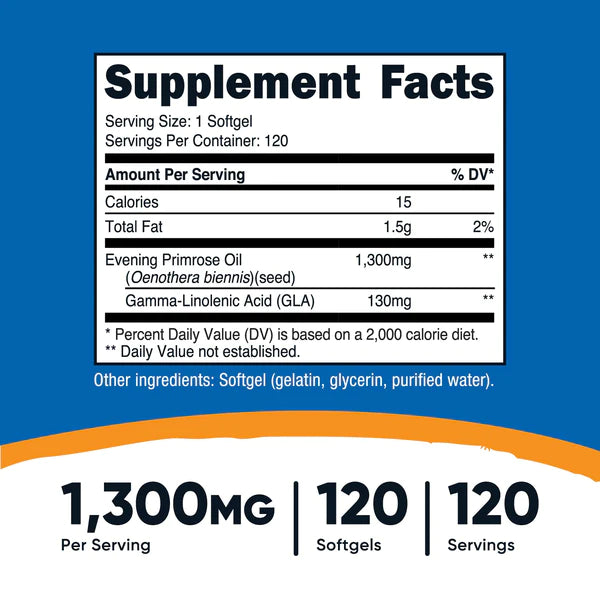 Nutricost - 月見草 1,300 毫克，120 粒 SFG 