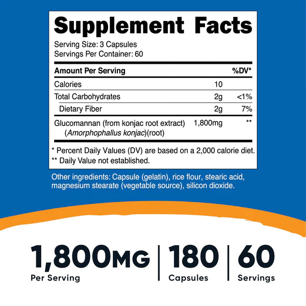 Nutricost - 每份葡甘露聚醣 1,800 毫克，180 粒膠囊