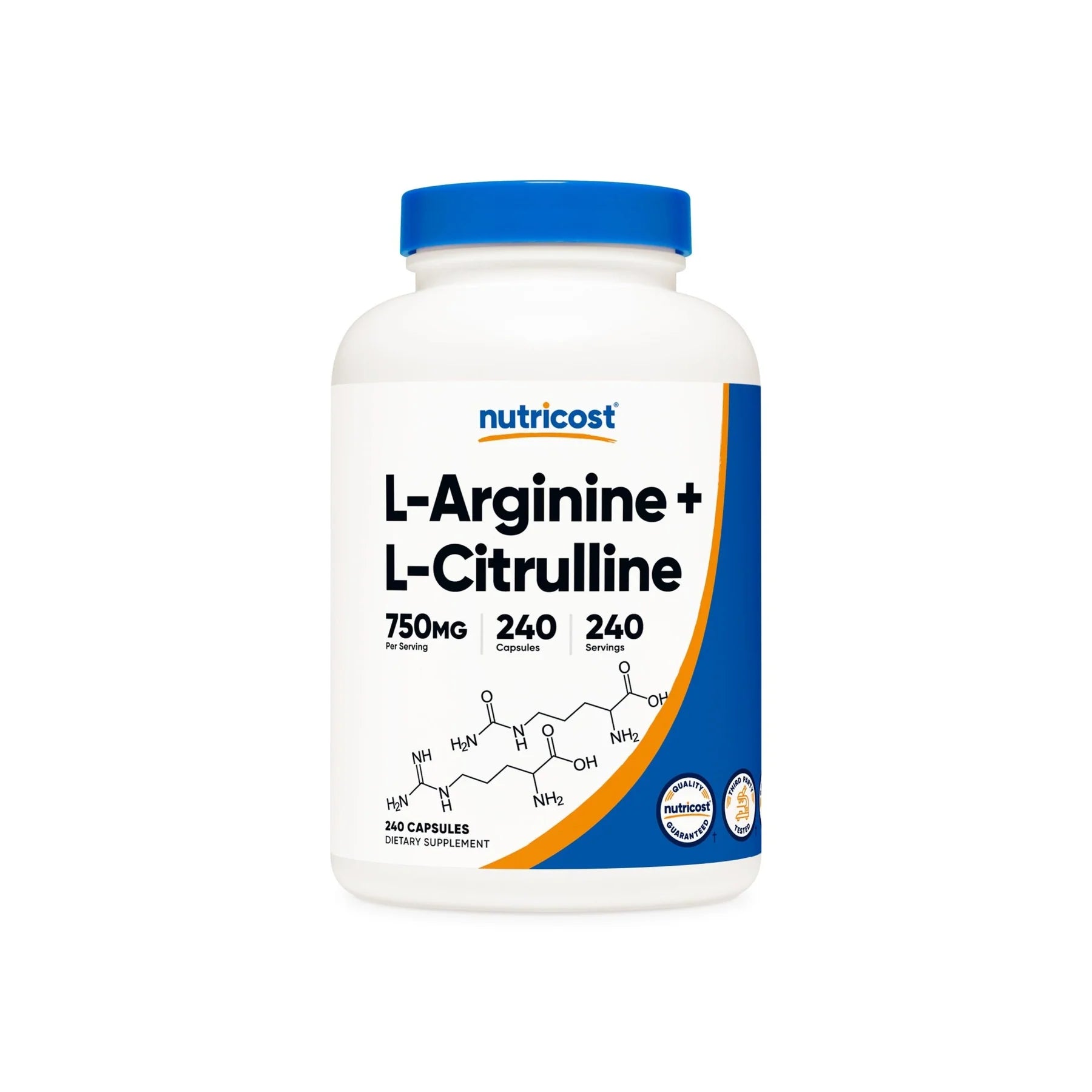 Nutricost L-Arginine + L-Citrulline supplement bottle on a white background