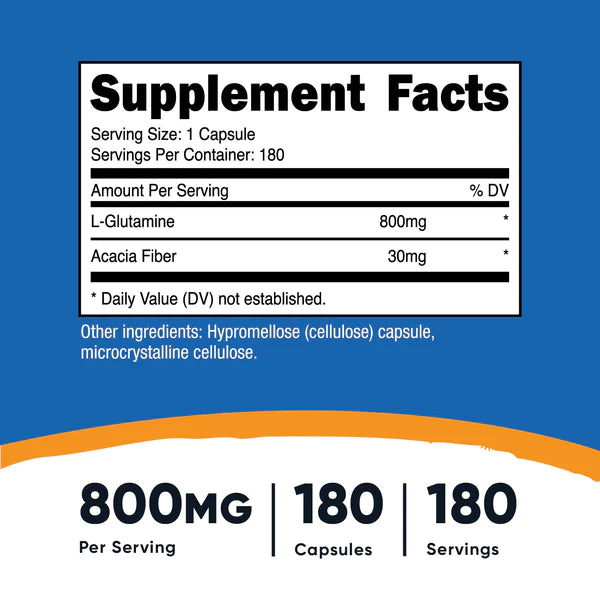 Nutricost - L-麩醯胺酸 750 毫克； 180 粒