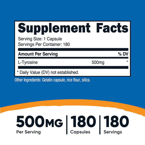 Nutricost - L-Tyrosine 500 mg, 180 gélules