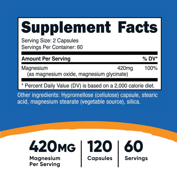 Nutricost - 鎂+ 額外強度 420 毫克，120 粒膠囊