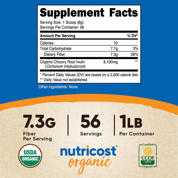 Nutricost - 有機菊粉粉，無味，16 盎司（454 克） 