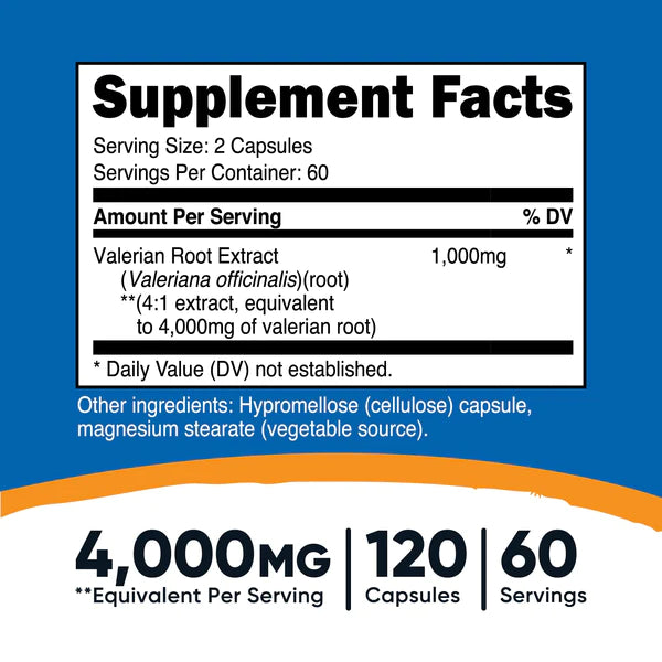 Nutricost - Gélules de racine de valériane (1000 mg) 120 gélules