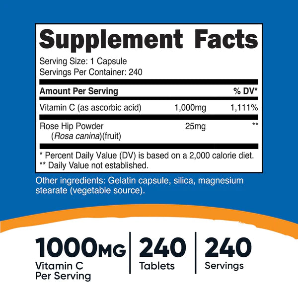 Nutricost - 玫瑰果維生素 C 1025 毫克，240 粒膠囊