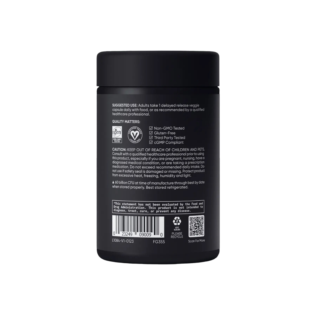 Black container with label on a white background