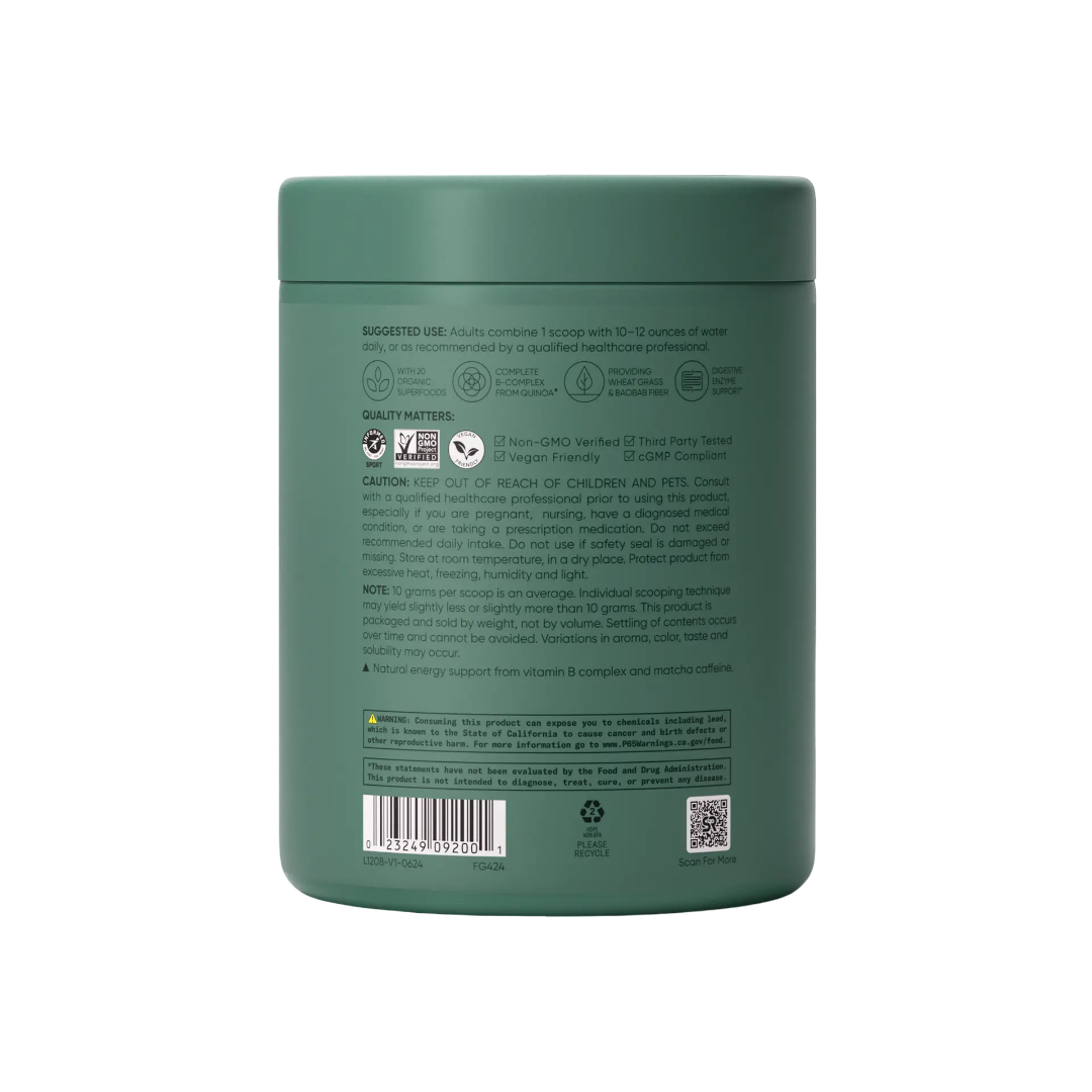 Green container with text and labels on a white background